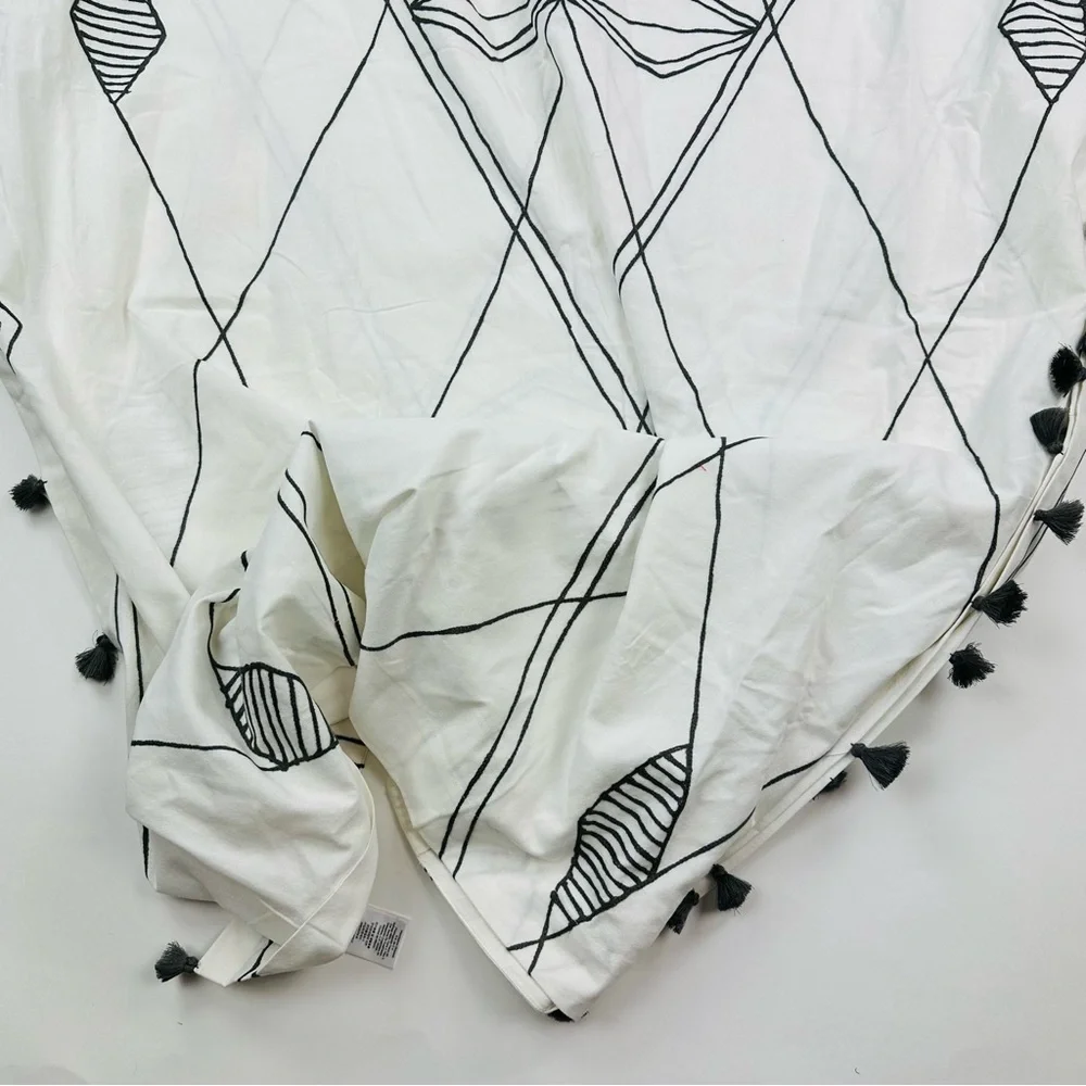 West Elm Aziza Cotton Embroidered Tassle Curtain Panel Size 48 x 108 inches